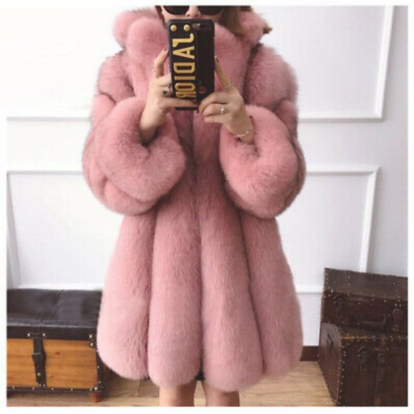 Pink Women Real Fox Fur coat (Knee length) 16/18 - Picture 2 of 5